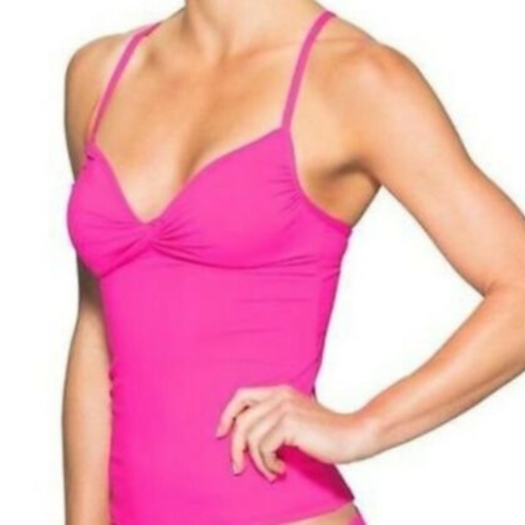 NWOT Athleta Knot Front Tankini Swim Top UPF 50+ S Hot Pink - Picture 1 of 6